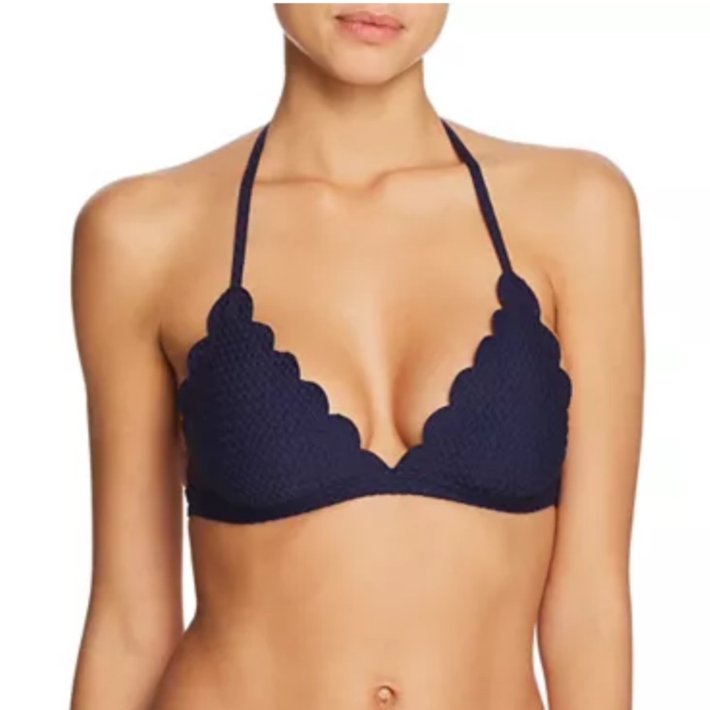 Kate Spade Marina Piccola Textured Scallop Triangle String Bikini Top Navy Blue